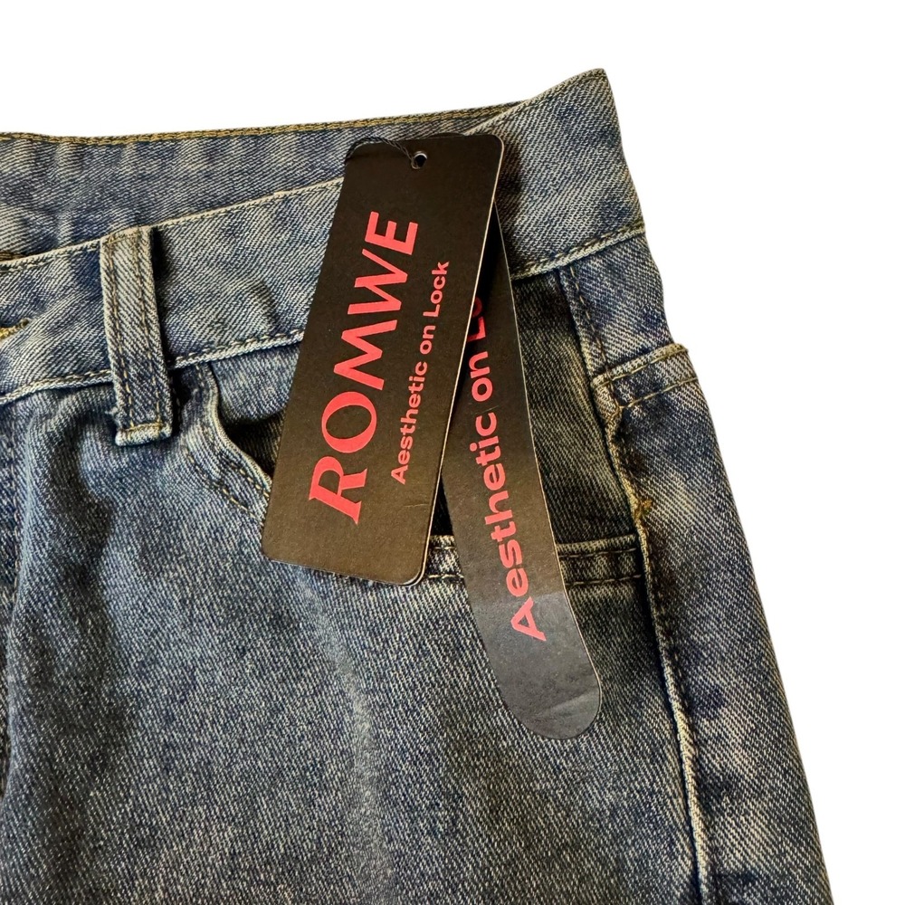 ROMWE Women Blue‎ Denim Star Cutout Ripped Jeans Wide Leg Y2K GRUNGE Whimsy Goth - Picture 4 of 10